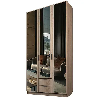 картинка Шкаф ЭКОН распашной 3-х дверный 2-мя ящиками с 3-мя зеркалами от магазина КУПИ КУПЕ